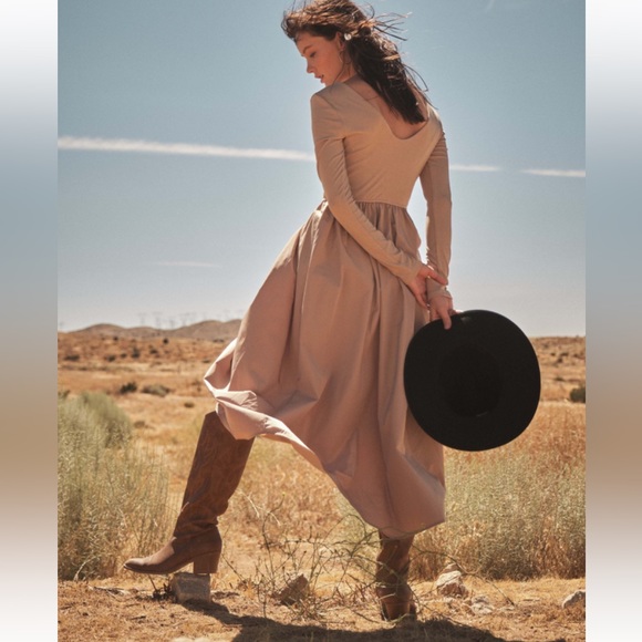 37 Boho Contrast Fabric Long Sleeve Midi Dress - Picture 3 of 4